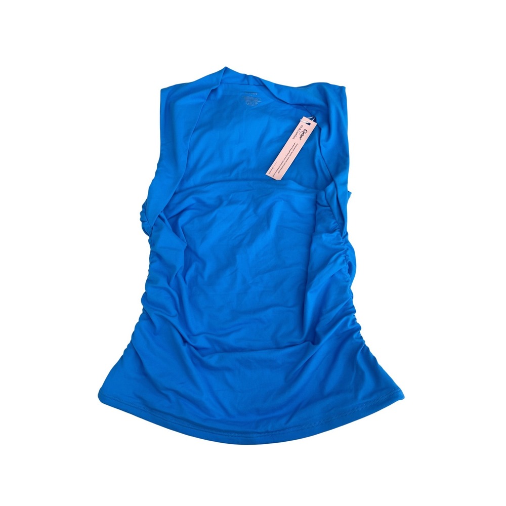 QINSEN Womens Blue Sleeveless Ruched Side Tank Top Size Large NWT
